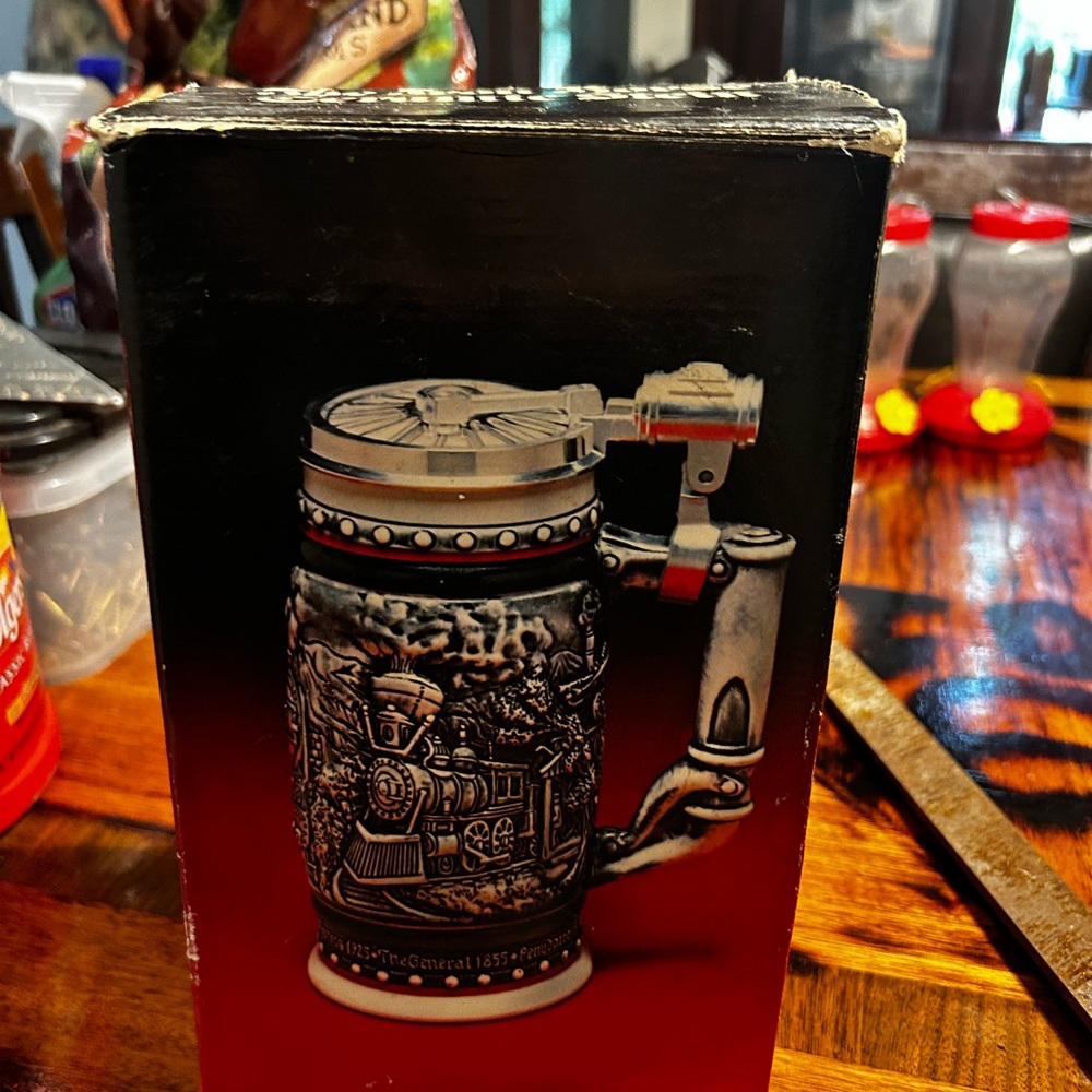 VINTAGE AVON Intricate Black and Silver Beer Stein